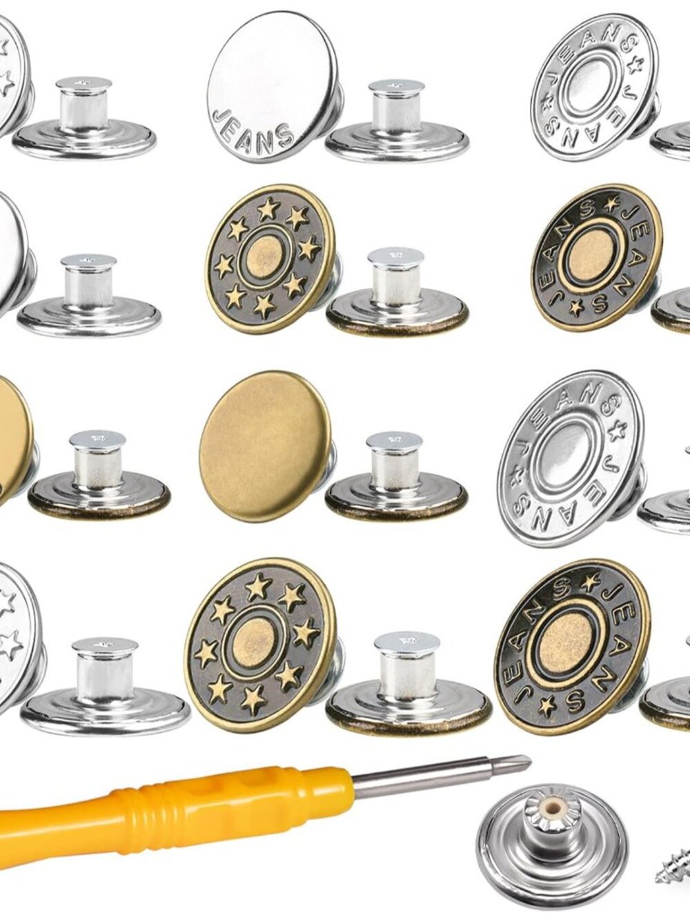 24Set Jeans Button Replacement: 17/20mm - No-Sew Easy Install
